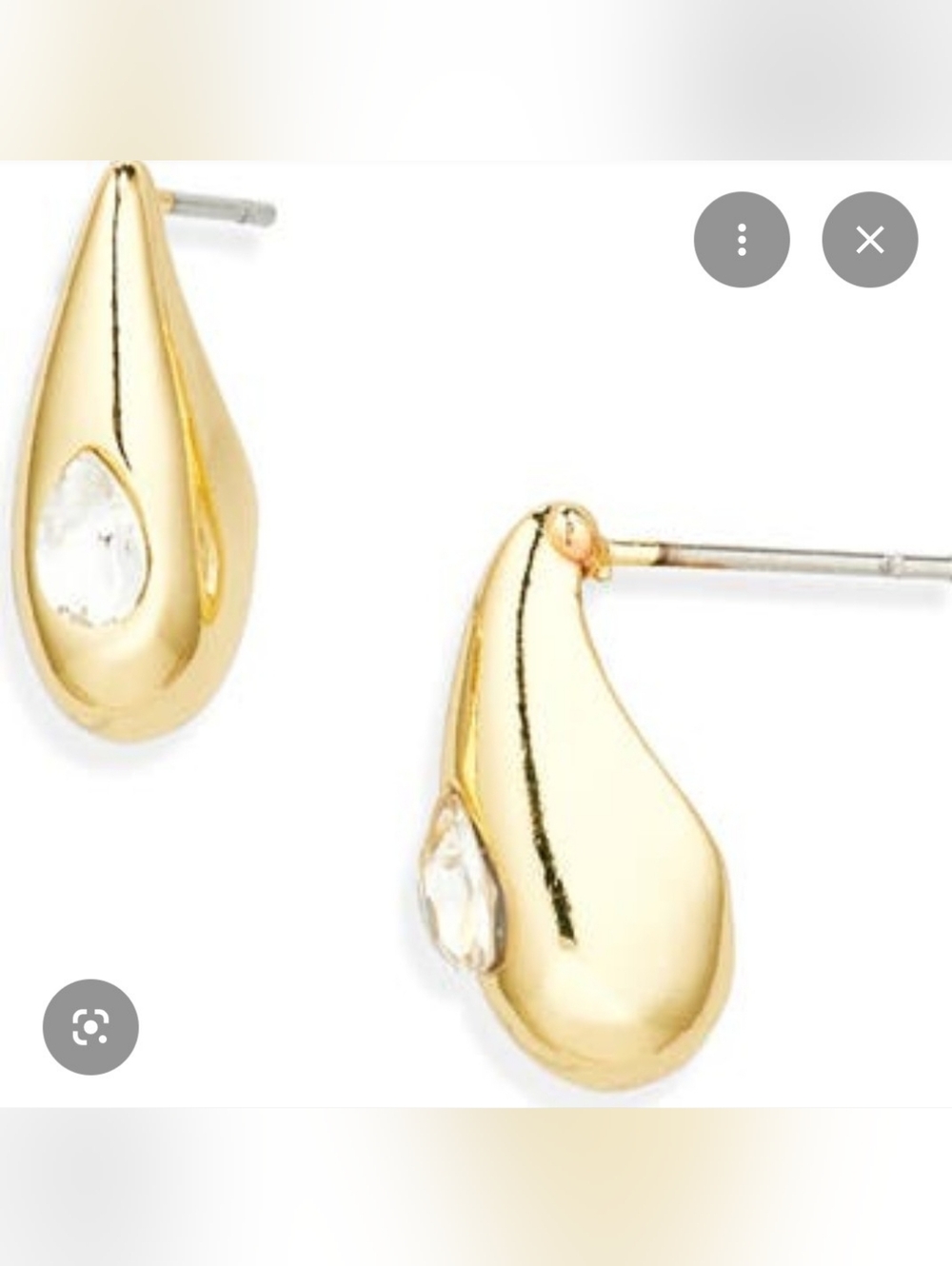BaubleBar Gold Curved Teardrop NWT Studs with Clear Crystal Accent